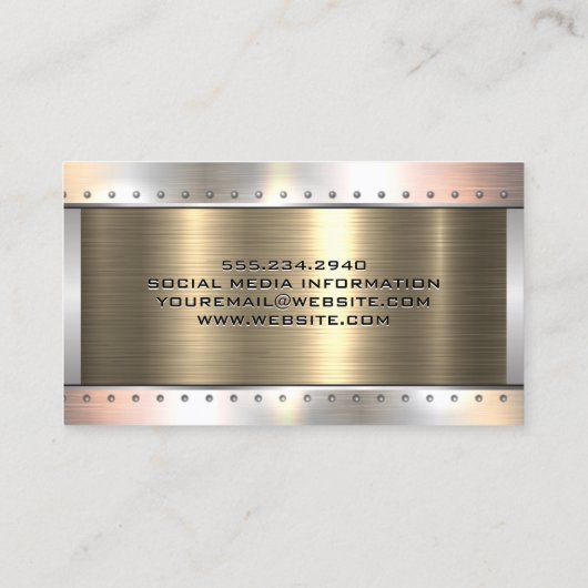 Gold Aluminium Silver geborsteld | Metalen rivette Visitekaartje (Achterkant)