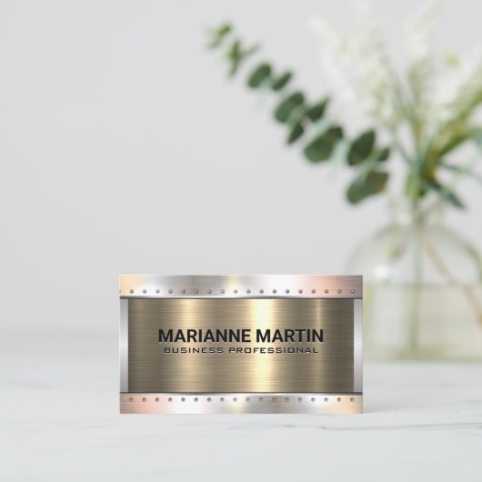 Gold Aluminium Silver geborsteld | Metalen rivette Visitekaartje (Staand voorkant)