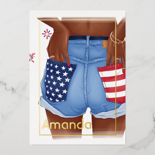 Gold American Birthday Party Folie Uitnodiging (Voorkant)