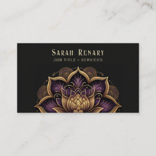 Gold & Amethyst Lotus Flower Black Visitekaartje
