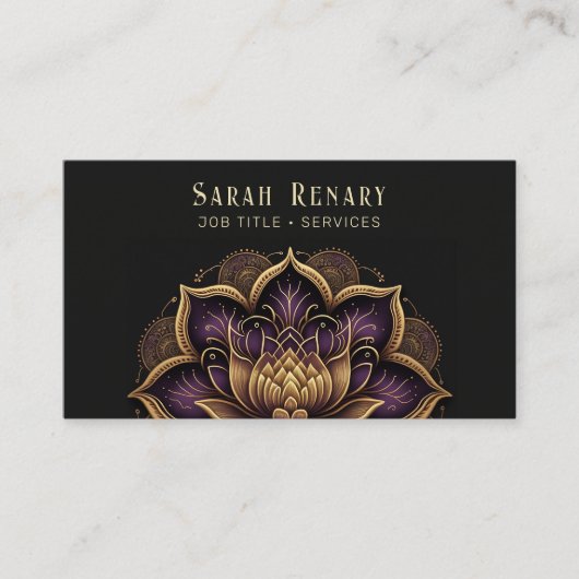 Gold & Amethyst Lotus Flower Black Visitekaartje (Voorkant)