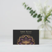 Gold & Amethyst Lotus Flower Black Visitekaartje (Staand voorkant)