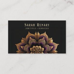 Gold & Amethyst Lotus Flower Black Visitekaartje