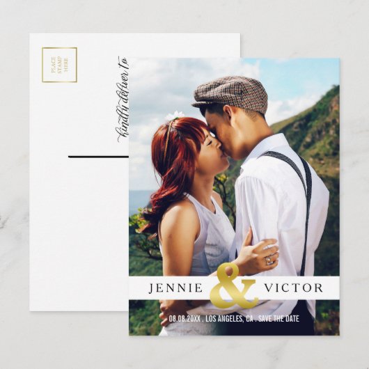 Gold Ampersand Foto Bewaar de datum Aankondigingskaart (Voorkant / Achterkant)