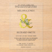 Gold Ampersand Olive Branch Wedding Acryl Uitnodigingen (Voorkant)