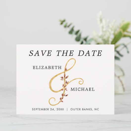 Gold Ampersand Simple Fall Weduwfoto Save The Date (Staand voorkant)