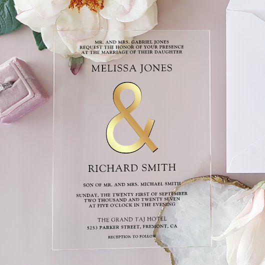 Gold Ampersand Wedding Acryl Uitnodigingen