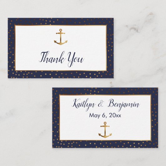 Gold Anchor Confetti, marinescheepvaart Dank je we Informatiekaartje (Voorkant / Achterkant)
