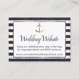 Gold Anchor Confetti Navy Stripes Detail-kaarten Informatiekaartje