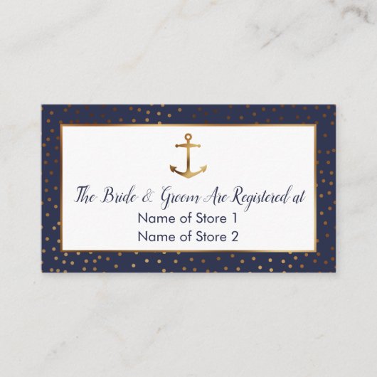 Gold Anchor Confetti, Navy Wedding Registry Kaarte Informatiekaartje (Voorkant)