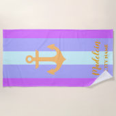 Gold Anchor Modern Nautical Stripes - Aangepaste n Strandlaken (Voorkant)