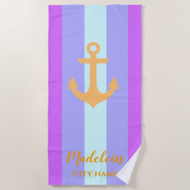 Gold Anchor Modern Nautical Stripes - Aangepaste n Strandlaken