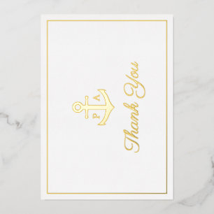 Gold Anchor Monogram Nautical Wedding You Kaart
