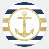 Gold Anchor Nautical Navy Stripes Envelope Seal Ronde Sticker (Voorkant)