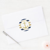 Gold Anchor Nautical Navy Stripes Envelope Seal Ronde Sticker (Envelop)