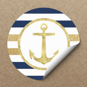 Gold Anchor Nautical Navy Stripes Envelope Seal Ronde Sticker