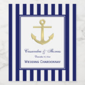 Gold Anchor Navy Blue Lijst 2, White Stripe DIY BG Wijn Etiket (Enkel label)