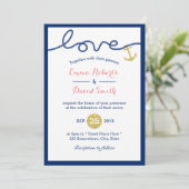 Gold Anchor Navy Blue Nautical Wedding Kaart (Staand voorkant)