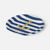 Gold Anchor Navy Blue Stripes Nautical Papieren Bordje (Gekanteld)
