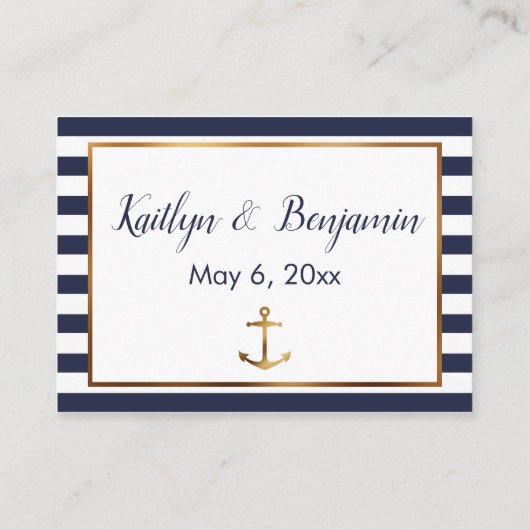 Gold Anchor Navy en White Stripes Detail-kaarten Informatiekaartje (Achterkant)