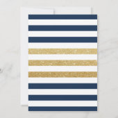 Gold Anchor Navy & Gold Stripes Nautical Wedding Kaart (Achterkant)