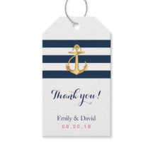 Gold Anchor Navy Stripes Nautical Wedding Favor