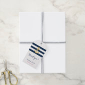 Gold Anchor Navy Stripes Nautical Wedding Favor Cadeaulabel (Met Touw)