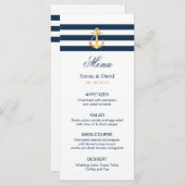 Gold Anchor Navy Stripes Nautical Wedding Menu (Voorkant / Achterkant)