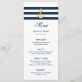 Gold Anchor Navy Stripes Nautical Wedding Menu (Voorkant)