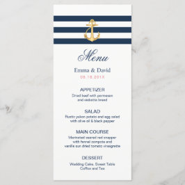 Gold Anchor Navy Stripes Nautical Wedding Menu