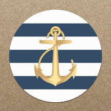Gold Anchor Navy Stripes Nautical Wedding