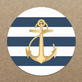 Gold Anchor Navy Stripes Nautical Wedding Ronde Sticker