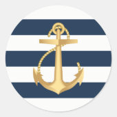 Gold Anchor Navy Stripes Nautical Wedding Ronde Sticker (Voorkant)