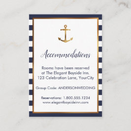 Gold Anchor Navy White Stripes Accommodatie Kaarte Informatiekaartje