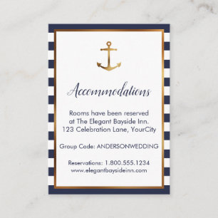 Gold Anchor Navy White Stripes Accommodatie Kaarte Informatiekaartje