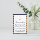 Gold Anchor Navy White Stripes Accommodatie Kaarte Informatiekaartje (Staand voorkant)