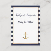 Gold Anchor Navy White Stripes Accommodatie Kaarte Informatiekaartje (Achterkant)
