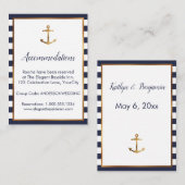 Gold Anchor Navy White Stripes Accommodatie Kaarte Informatiekaartje (Voorkant / Achterkant)