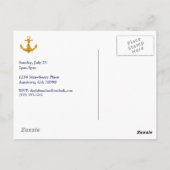 Gold Anchor on Blue Stripes Party Invitation Briefkaart (Achterkant)