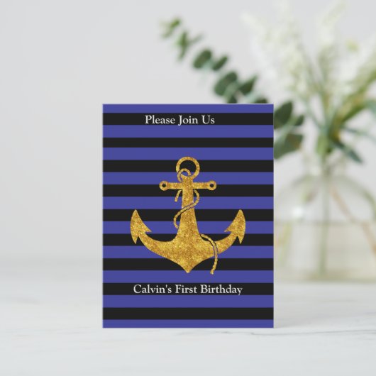 Gold Anchor op blauwe strepen met aangepaste kleur Briefkaart (Staand voorkant)