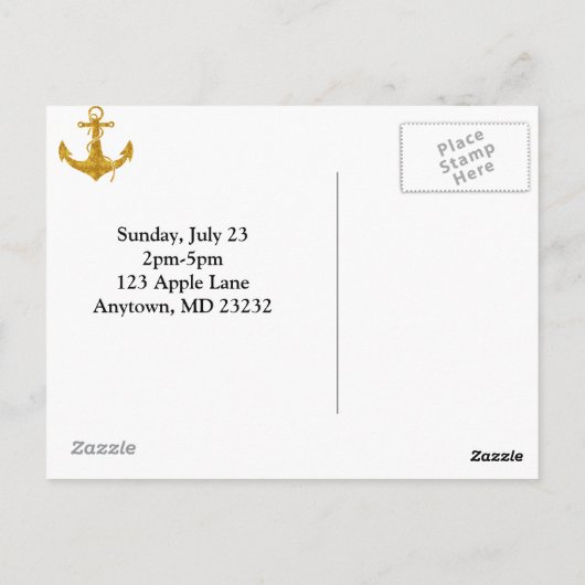 Gold Anchor op blauwe strepen met aangepaste kleur Briefkaart (Achterkant)