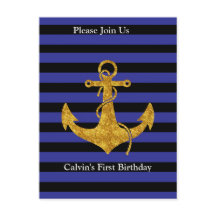 Gold Anchor op blauwe strepen met aangepaste kleur