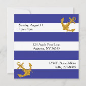 Gold Anchor op blauwe strepen Save the Date (Achterkant)