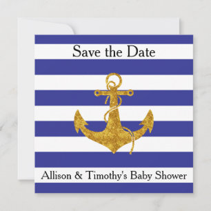 Gold Anchor op blauwe strepen Save the Date