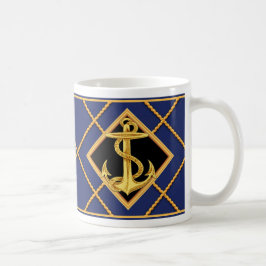 Gold Anchor & Ship Rope Navy Blue Nautical Mok/Cup Koffiemok