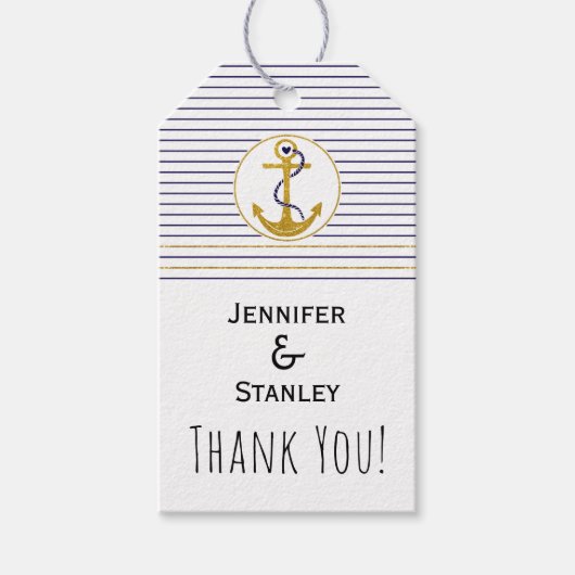 Gold anchor strees nautical bruiloft cadeaulabel (Voorkant)