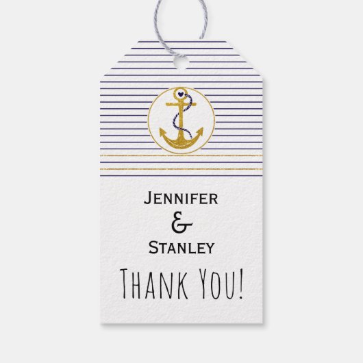 Gold anchor strees nautical bruiloft cadeaulabel (Achterkant)