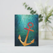 Gold Anchors Away Nautical Briefkaart (Staand voorkant)