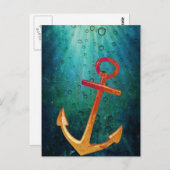 Gold Anchors Away Nautical Briefkaart (Voorkant / Achterkant)