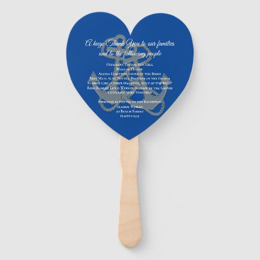 Gold Anchors Heart-Shaped Wedding Fan-programma Handwaaier (Achterkant)